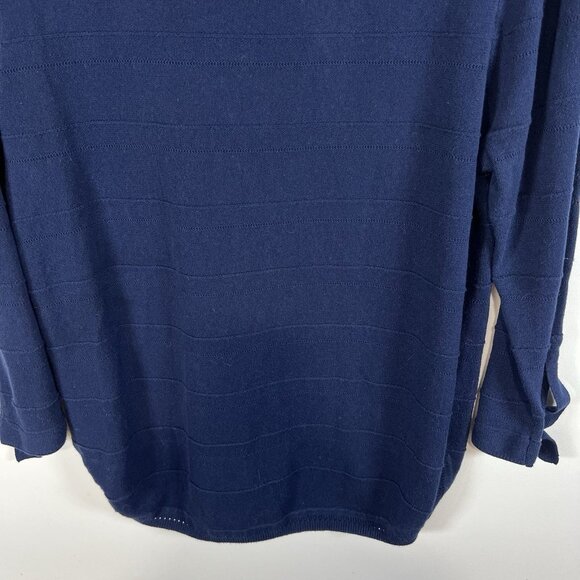 Lisa Todd Exposed Seam Tunic Sweater Crewneck Long‎ Tie Sleeve Cotton Navy Sz L - Picture 10 of 10
